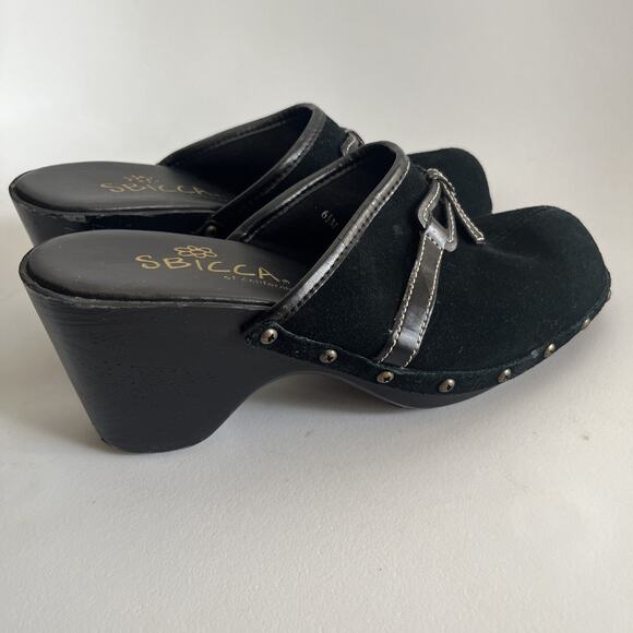 Y2K VTG ? Sbicca of California Black Suede Bow Clogs Women’s 6.5 M - Picture 11 of 14